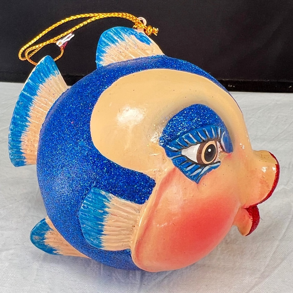 Katherine's Collection Kissing Fish Ornament Coin Bank BLUE Glitter with Tag HTF